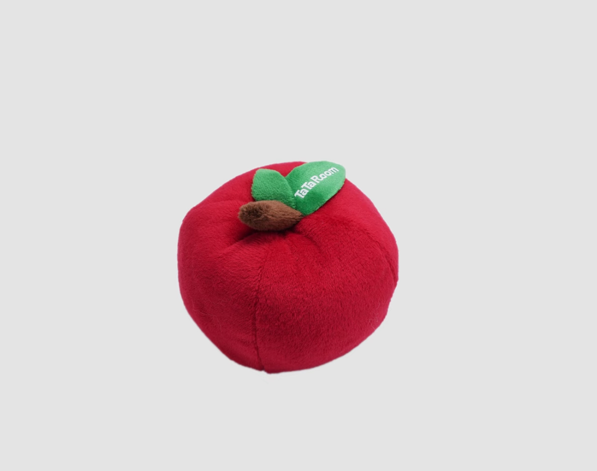 Apple plush pet toy, shown in full